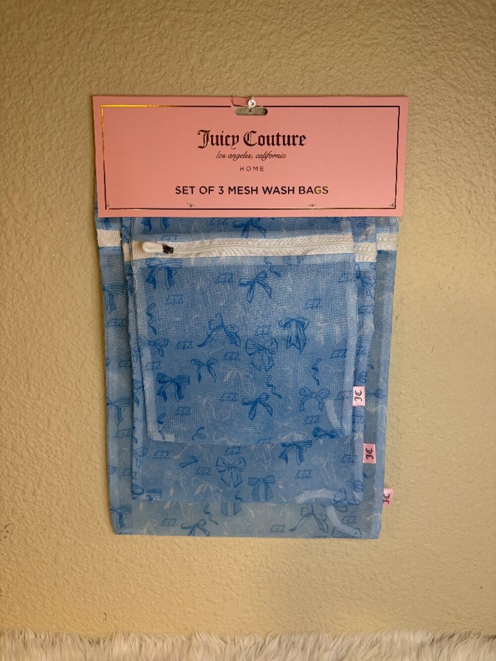 Juicy Couture 3 Pc Mesh Laundry Wash Bags Blue Bow Lingerie Delicates NWT